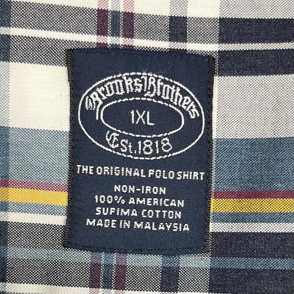 BROOKS BROTHERS Big&Tall Long Sleeve Shirt Non Iron 1XL Blue Yellow Plaid Preppy - Picture 6 of 14
